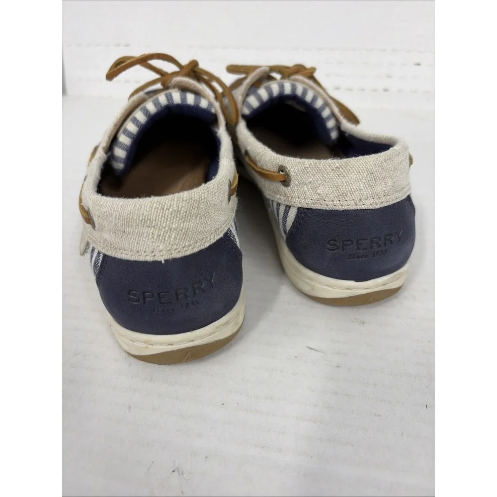 Sperry Top-Sider Women's 8M Boat Shoes Navy Cream Striped Leather Canvas T14